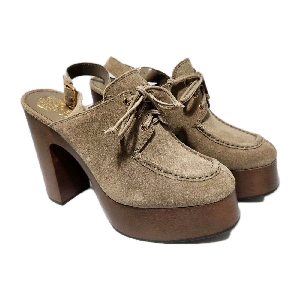 Vince Camuto Inerta Slingback Suede Platform Clogs Womens 9.5 M Wild Mushroom